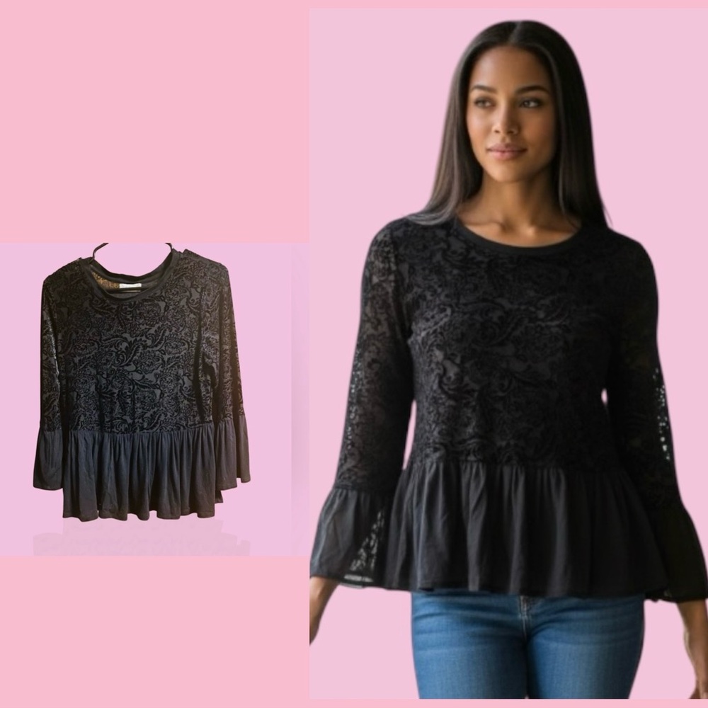 Altar'd State Elegant Black Velvet Blouse